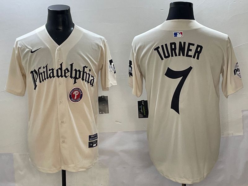 Men 2025 Philadelphia Phillies #7 Turner Cream Five generations Joint Name Nike MLB Jersey style 7->philadelphia phillies->MLB Jersey